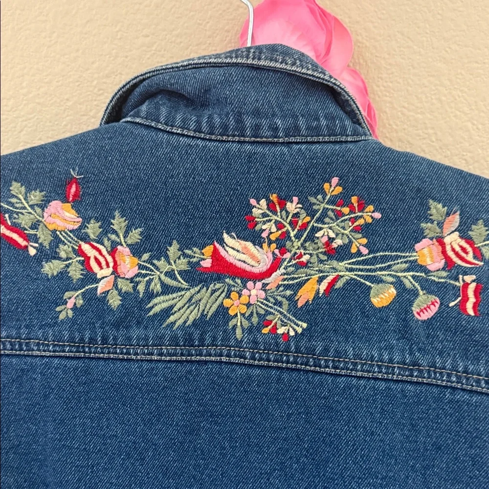 Denim&Co Blue Jacket with Floral Embroidery - Picture 7 of 9